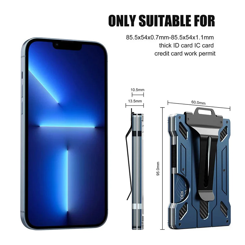 Durable Card Holder - Minimalist Carbon Fiber RFID Blocking Wallet for Men – Slim Metal Credit Card Holder with Mechanical Pop-Up Access – Lightweight Aluminum EDC Front Pocket Wallet