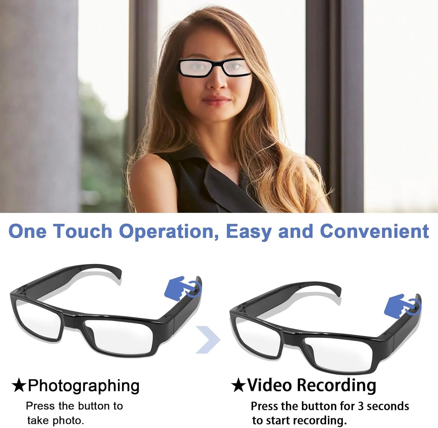 Cam Glasses - 080p HD Video Recording Spy Sunglasses – Hidden Camera Eyewear with Polarized UV400 Lenses – Discreet Wearable Camera for Sports, Vlogging, and Security