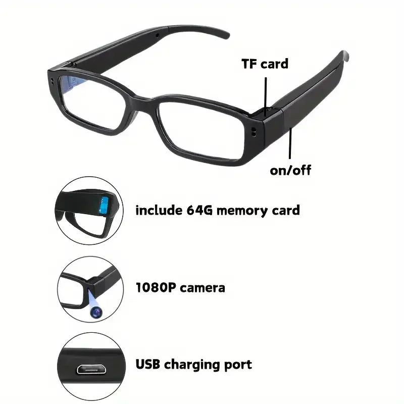 Cam Glasses - 080p HD Video Recording Spy Sunglasses – Hidden Camera Eyewear with Polarized UV400 Lenses – Discreet Wearable Camera for Sports, Vlogging, and Security