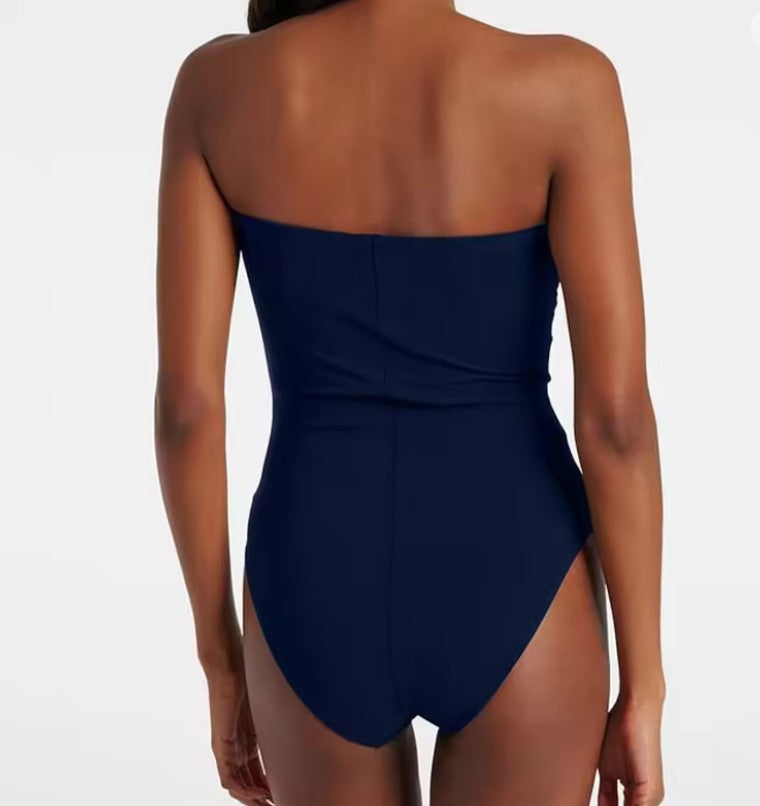 Blue Floral Tube Top Swimsuit One-Piece Bikini Beachwear