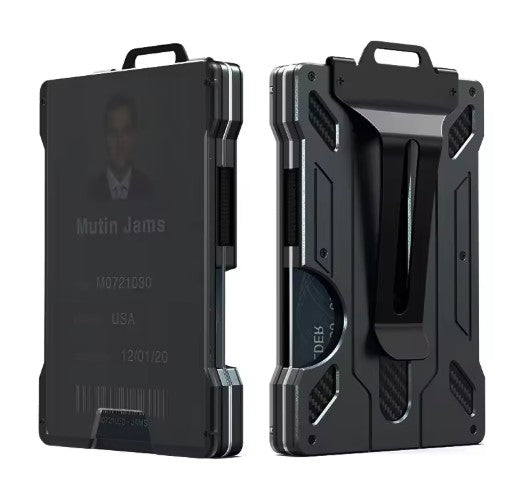 Durable Card Holder - Minimalist Carbon Fiber RFID Blocking Wallet for Men – Slim Metal Credit Card Holder with Mechanical Pop-Up Access – Lightweight Aluminum EDC Front Pocket Wallet