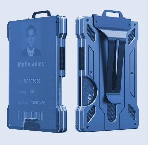 Durable Card Holder - Minimalist Carbon Fiber RFID Blocking Wallet for Men – Slim Metal Credit Card Holder with Mechanical Pop-Up Access – Lightweight Aluminum EDC Front Pocket Wallet